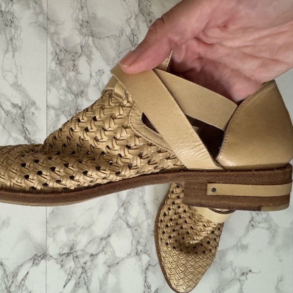 Freda‎ Salvador Nude Spark Ankle Strap Booties Woven Leather Boho Chic 7 - Picture 6 of 9